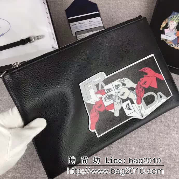 PRADA普拉達 2018最新漫畫印象系列 專櫃最新款 限量版男士手包 2NG001 DD1081